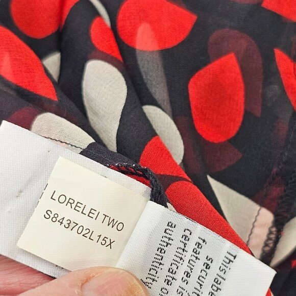 Diane Von Furstenberg 90s Sheer Silk Blouse Women 2 Red White on Black Long Slv - Picture 7 of 13